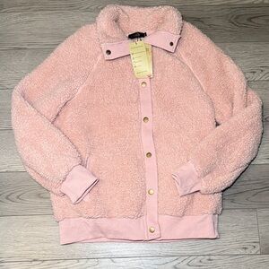 NEW! Women's Pink Fluffy Fleece Sherpa Jacket Medium